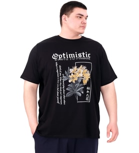 Mode XL Büyük Beden Erkek T-Shirt Bisiklet Yaka OPTIMISTIC U25028 Siyah