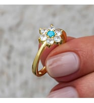 Hk Gümüş Kadın Yüzük Mavi Taşlı Gold Çiçek Gümüş Takı Hediyelik Ürünler