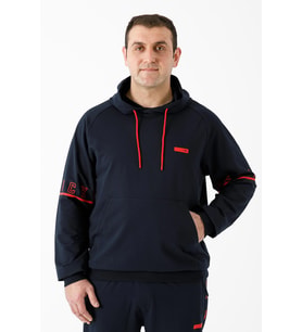 Maraton Sportswear Büyük Beden Erkek Kapşonlu  Uzun Kol Basic Lacivert Sweatshirt 19615
