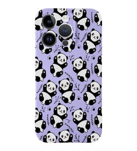 Apple iPhone 14 Pro Max Uyumlu Lansman Kılıf Panda Tasarımlı İçi Kadife Kapak-Lila (Şeffaf)