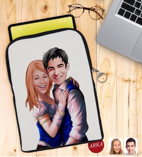 BK Gift Kişiye Özel Sevgililer Karikatürlü Taşınabilir Koruyucu Tablet Kılıfı & Organizer Çanta - Siyah-36
