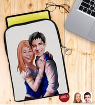 BK Gift Kişiye Özel Sevgililer Karikatürlü Taşınabilir Koruyucu Tablet Kılıfı & Organizer Çanta - Siyah-36