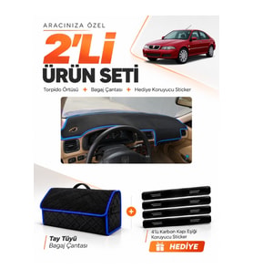 e-biz ROVER 45 (1999-2005) Uyumlu Torpido Örtüsü + Tay Tüyü Bagaj Çantası Seti - Siyah-Mavi - RO002