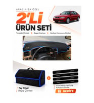 e-biz ROVER 45 (1999-2005) Uyumlu Torpido Örtüsü + Tay Tüyü Bagaj Çantası Seti - Siyah-Mavi - RO002