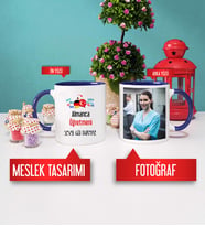 Almanca Öğretmenine Hediye Almanca Öğretmeni Kupa Bardak Lacivert Fotoğraflı
