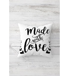 Made With Love Yazılı Çift Tarafı Baskılı Gizli Fermuarlı Yastık Kılıfı Kırlent Koltuk Yastık Kılıf (Beyaz-Siyah)