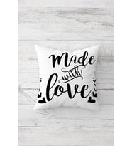Made With Love Yazılı Çift Tarafı Baskılı Gizli Fermuarlı Yastık Kılıfı Kırlent Koltuk Yastık Kılıf (Beyaz-Siyah)