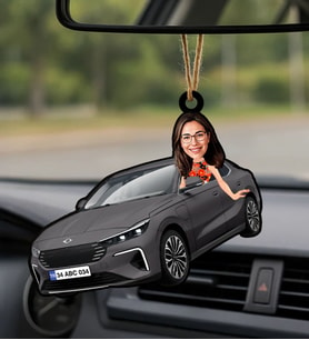BK Gift Kişiye Özel Kadın Kula Renk Togg Karikatürlü Ahşap Plakalı Araba Dikiz Ayna Süsü-1 , Arkadaşa Hediye, Sevgiliye Hediye, Araba Hediyesi