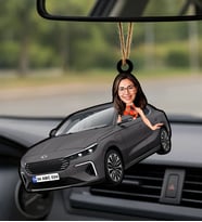 BK Gift Kişiye Özel Kadın Kula Renk Togg Karikatürlü Ahşap Plakalı Araba Dikiz Ayna Süsü-1 , Arkadaşa Hediye, Sevgiliye Hediye, Araba Hediyesi