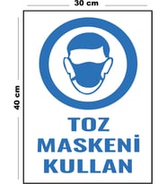 Metal Toz Maskeni Kullan 30 cm x 40 cm A3 Büyüklüğünde Uyarı Levhası Yönlendirme Tabelası