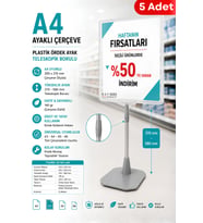 5 Adet - A4 Ayaklı Fiyat Etiketlik Teleskopik Borulu Çerçeve Etiketlik Yönlendirme Levhası Menü Panosu Şeffaf