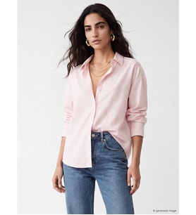 LCW Vision Pembe Çizgili Oversize Kadın Gömlek