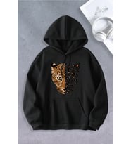 Unisex Kadın Erkek Leopar Oversize Sweatshirt (Siyah)