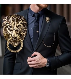 Gold Aslan Kafası Erkek Broş