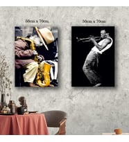 müzik çalan adam ve çocuk tablo resim kanvas 2 adet 50x70