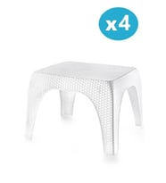 Omnipazar Hasır Desen Plastik Bahçe Balkon Plaj Şezlong Sehpa 4'lü Set Beyaz