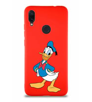 Xiaomi Redmi Note 7 Soft Premier Kapak Donald Duck-C Tasarımlı Silikon Kılıf - Kırmızı (Şeffaf)