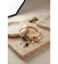 Siyah Kedi Model Gold Renk Charmlı Bileklik