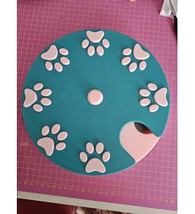 3D Baskı Köpek Zeka Oyuncağı Dönen Diskli Ödül Mama Oyuncağı Pati Desenli Turkuaz Pembe