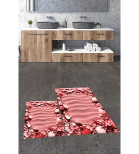 EVDEYA 3D Dijital Yıkanabilir Modern Desen İkili Banyo Halısı Paspas Klozet Takımı, KLOZET-47-KIRMIZI, (Kırmızı)