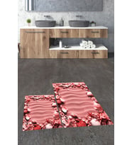 EVDEYA 3D Dijital Yıkanabilir Modern Desen İkili Banyo Halısı Paspas Klozet Takımı, KLOZET-47-KIRMIZI, (Kırmızı)