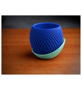 Alvera Küre Saksı – 3D Baskı Kafes Dokulu Iki Parçalı Dekoratif Saksı - Mavi-Mint