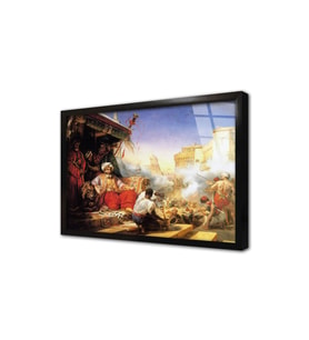 Sultan ve Ateşler Altındaki Şehri Çerçeveli Cam Tablo