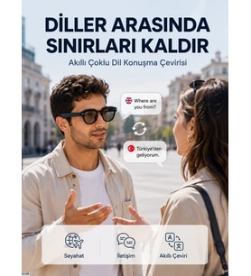 Mey İthalat® Siyah AI Akıllı Gözlük Fotoğraf Video Ses Kayıtlı Çoklu Dil Çeviri Bluetooth Bağlantılı 3 Lensli