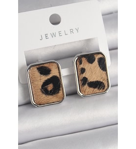 Pirinç Gümüş Renk Leopar Desenli Kare Model Kadın Küpe 5886 - HPSBYI9180-4527