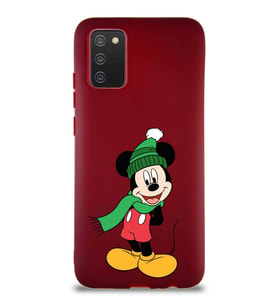 Samsung Galaxy A02S Soft Premier Kapak Mickey Mouse-G Tasarımlı Silikon Kılıf - Mürdüm (Şeffaf)