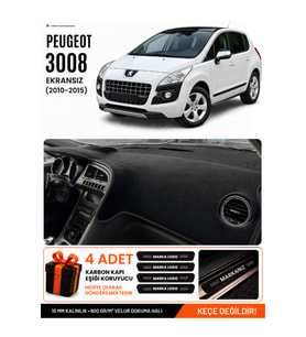 PEUGEOT 3008 EKRANSIZ (2010-2015) Uyumlu Torpido Örtüsü Torpido Kılıfı - Siyah