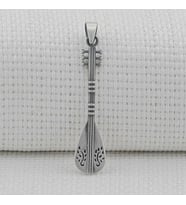 Bağlama Saz Tasarımlı 925 Ayar Gümüş Erkek Kolye  Ucu