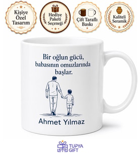 Babalar Günü Baba Oğul Temalı Kupa Bardak Özel Hediye Baskılı Porselen