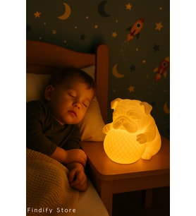 Sevimli Bulldog 3D Gece Lambası, Kablosuz, Pilli, 18x18 cm (Krem)