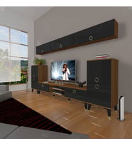 Decoraktiv Eko 9 Mdf Dvd Gold Tv Ünitesi Tv Sehpası (Siyah - Ceviz)