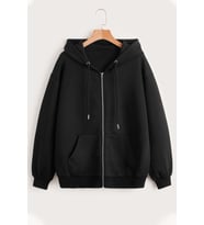 Fermuar Kapüşonlu Sweatshirt (Siyah)