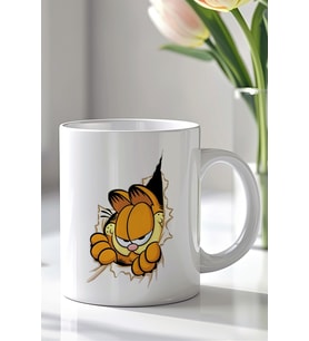 Garfield Tasarımlı 330ml Baskılı Beyaz Seramik Kupa Bardak