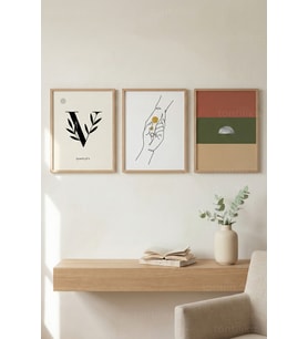 Minimal İlham 3’lü Ahşap Çerçeveli Tablo Seti - Modern Sade Duvar Dekoru