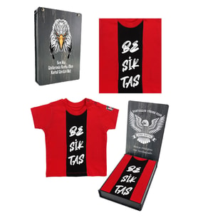 Beşiktaş Orijinal Kırmızı Bebek T-Shirt Kişiye Özel Hediyelik Ahşap Kutulu