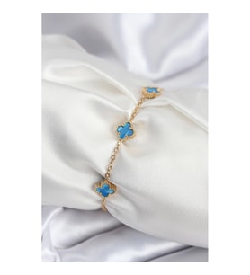 Mey İthalat® 316L Çelik Gold Renk Buz Mavisi Baby Boy Yonca Kadın Bileklik