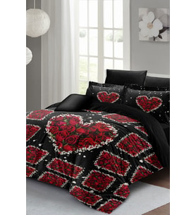 Lastikli Çarşaflı %100 Pamuk Saten Çift Kişilik Nevresim Takımı Black Roses