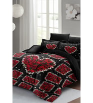 Lastikli Çarşaflı %100 Pamuk Saten Çift Kişilik Nevresim Takımı Black Roses