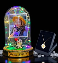 Sizlere Özel Renkli Led Işıklı Fanus ve Tasarım Kolye Hediye Seti (Model 8)