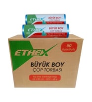 Ethex Büyük Boy Mavi Renk Çöp Torbası 50 Paket - 65x80 Cm