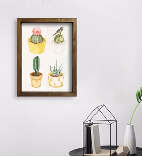 BK Gift Kaktüsler Tasarımlı Doğal Masif Ahşap Çerçeveli Tablo 45x65cm-2