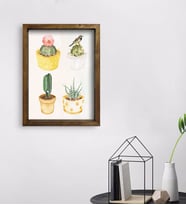 BK Gift Kaktüsler Tasarımlı Doğal Masif Ahşap Çerçeveli Tablo 45x65cm-2