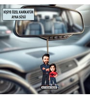 Baba ve Çocuğa Özel Karikatür Ayna Süsü, Babalar Gününe Özel Hediye, Babaya Hediye