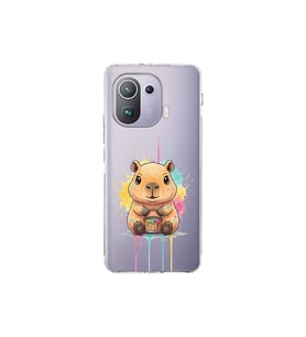 Xiaomi Mi 11 Pro ile Uyumlu Splash Kapibara Tasarımlı Şeffaf Silikon Kılıf