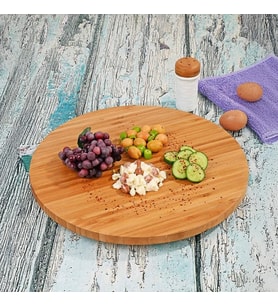 35cm Döner Mekanizmalı Kalın Bambu Yuvarlak Pizza ve Sunum Tepsisi, 360 Derece Dönebilen Kahvaltı Sunum, Pizza Sunum ve Börek Sunum Tepsisi (35cm*35cm*2cm)