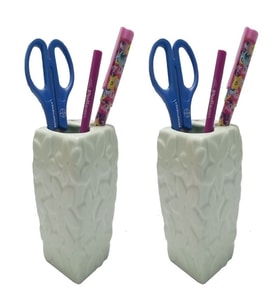 2 ADET KALEMLİK ÇİÇEKLİ SU YEŞİLİ SERAMİK OFİS GERECİ  7X7X12CM